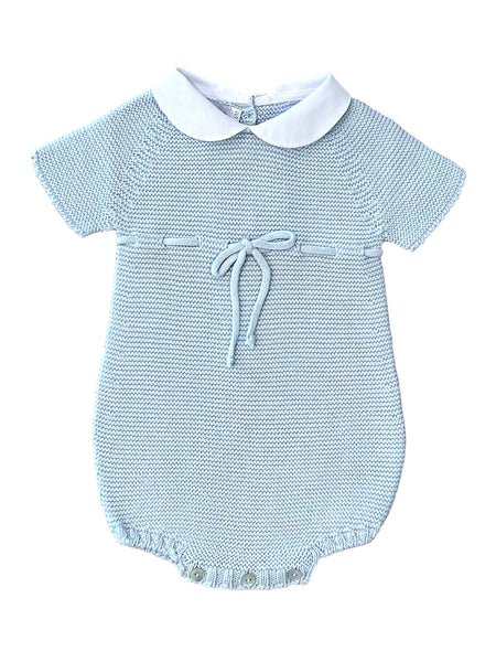 Garter Stitch Romper- Light Blue