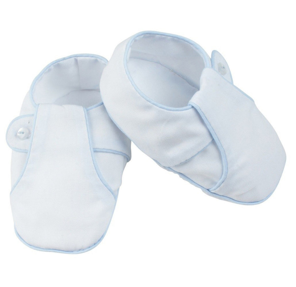 T- Strap Booties- White/ Light Blue