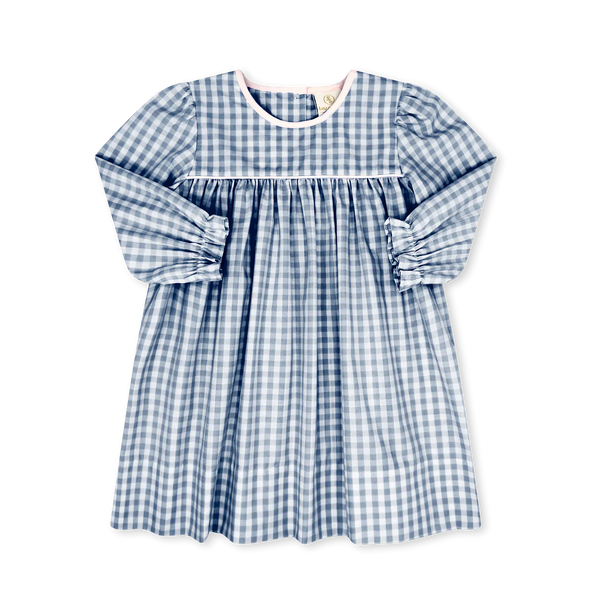 Mother May I Dress- Stone Blue Gingham