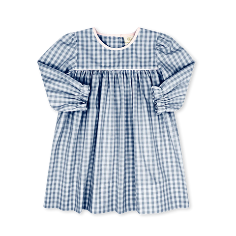 Mother May I Dress- Stone Blue Gingham