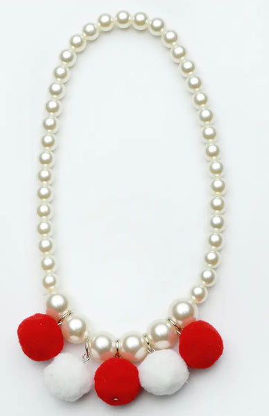 Red/White Pom Pom Necklace