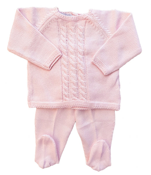 Cable Knit Sweater Set- Pink